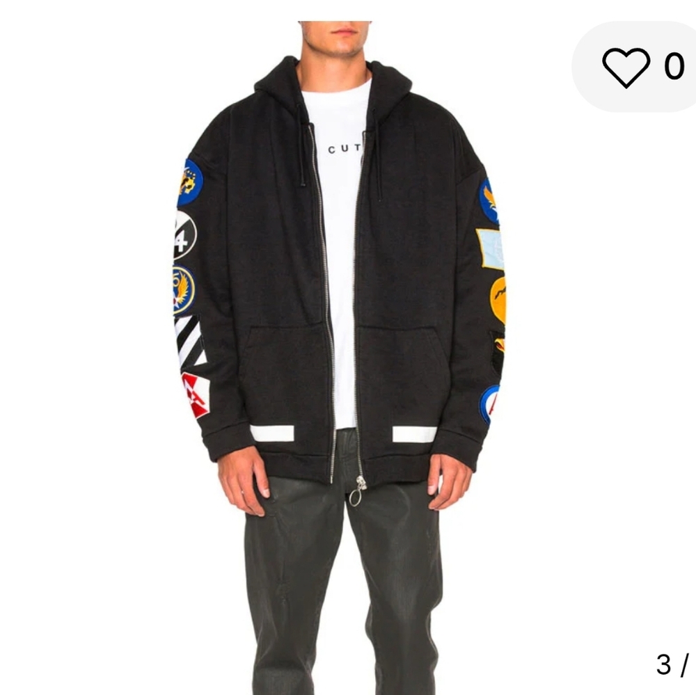 OFF-WHITE HOODIE SIZE L Decorative embroidered patches down both sleeves. - Picture 2 of 16